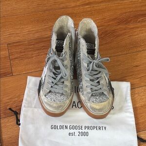 Golden Goose Silver and Gray Glitter  Sneakers